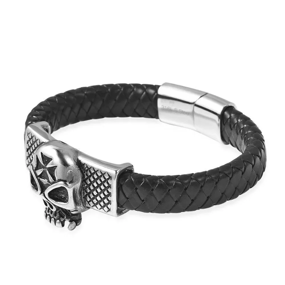 Skull Leather Bracelet  and Pendant Necklace